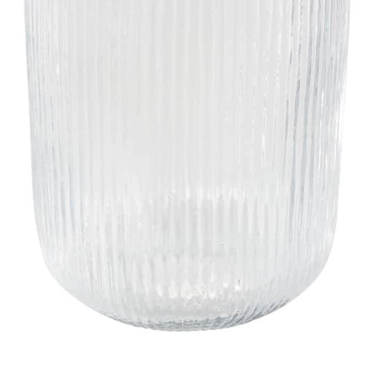 14" Clear Glass Ribbed Decorative Vase